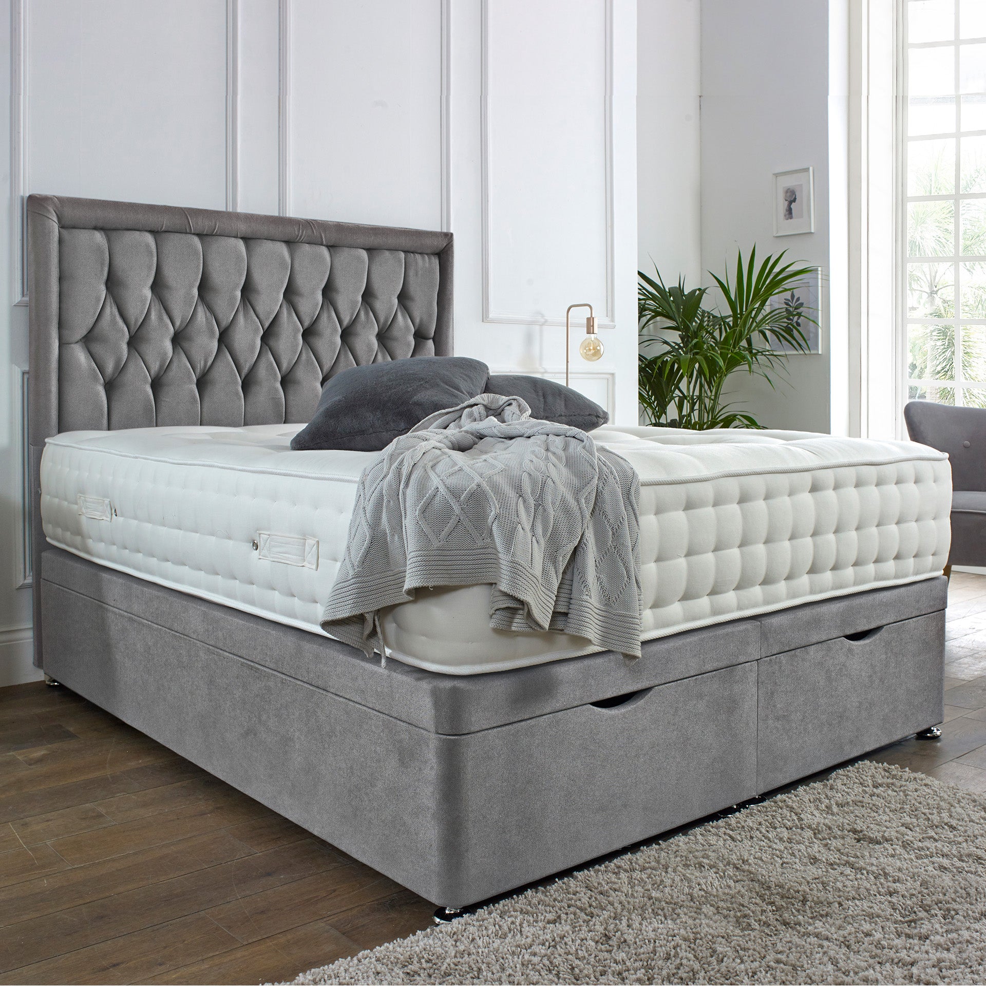 Windsor Ottoman End Lift Storage Divan Bed - Optional Headboard