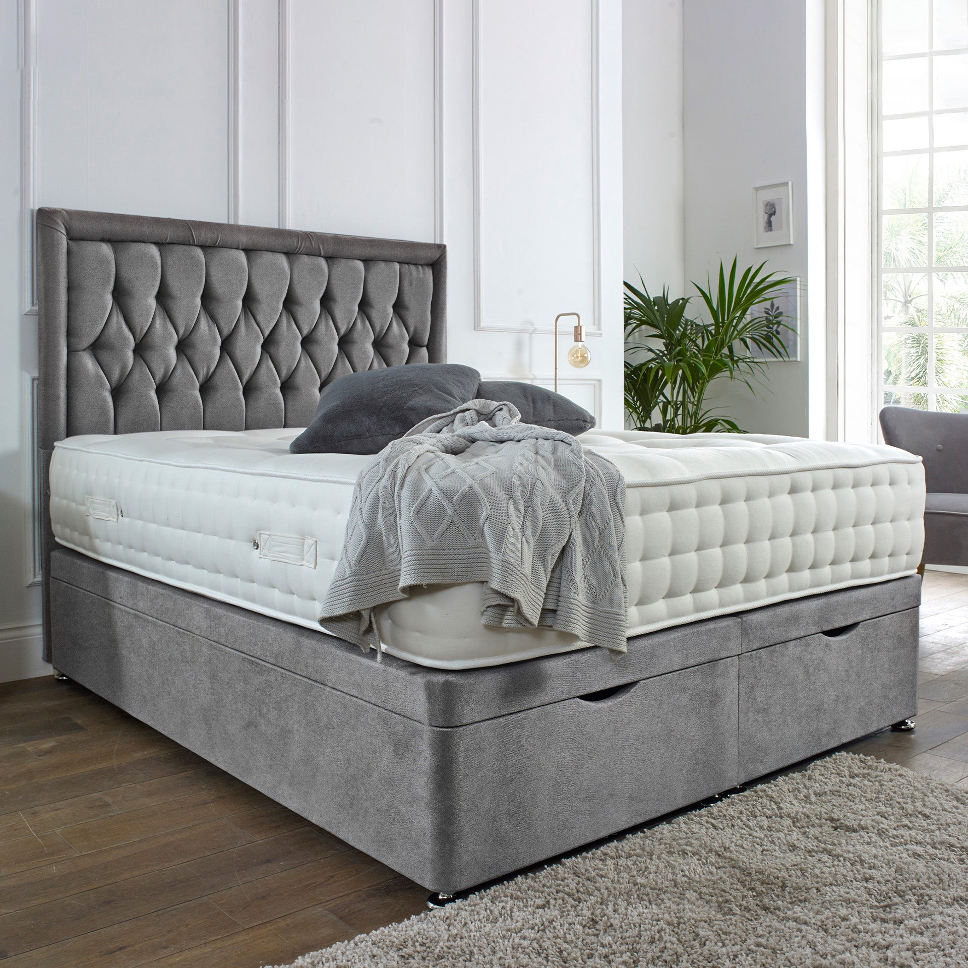 Windsor Ottoman End Lift Storage Divan Bed - Optional Headboard